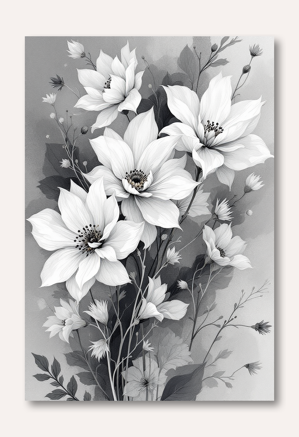 Serenity in Monochrome Blossoms