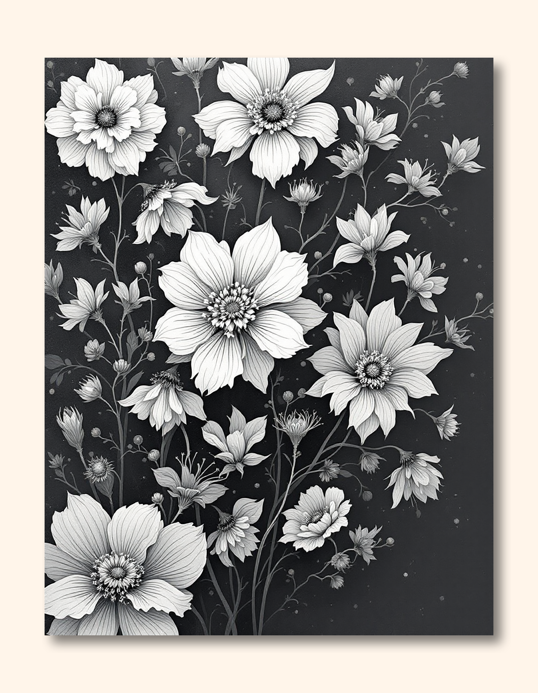 Serenity in Monochrome Floral Art