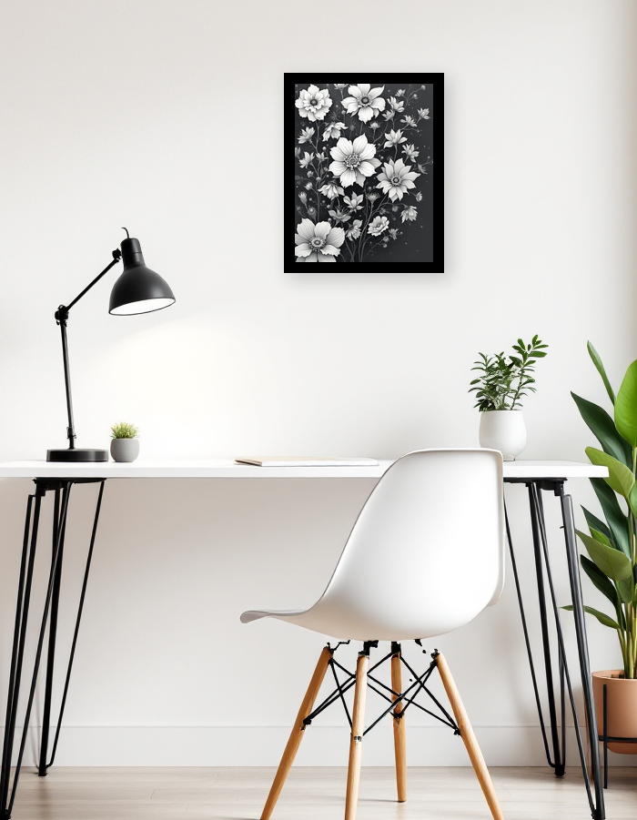 Serenity in Monochrome Floral Art - Room View