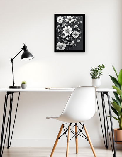 Serenity in Monochrome Floral Art - Room View