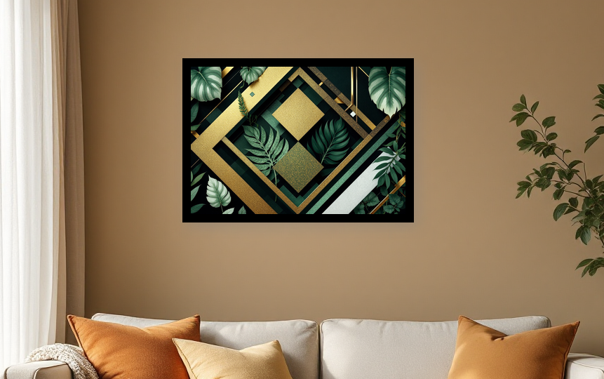 Emerald Elegance: Botanical Geometry Wall Art - Room View