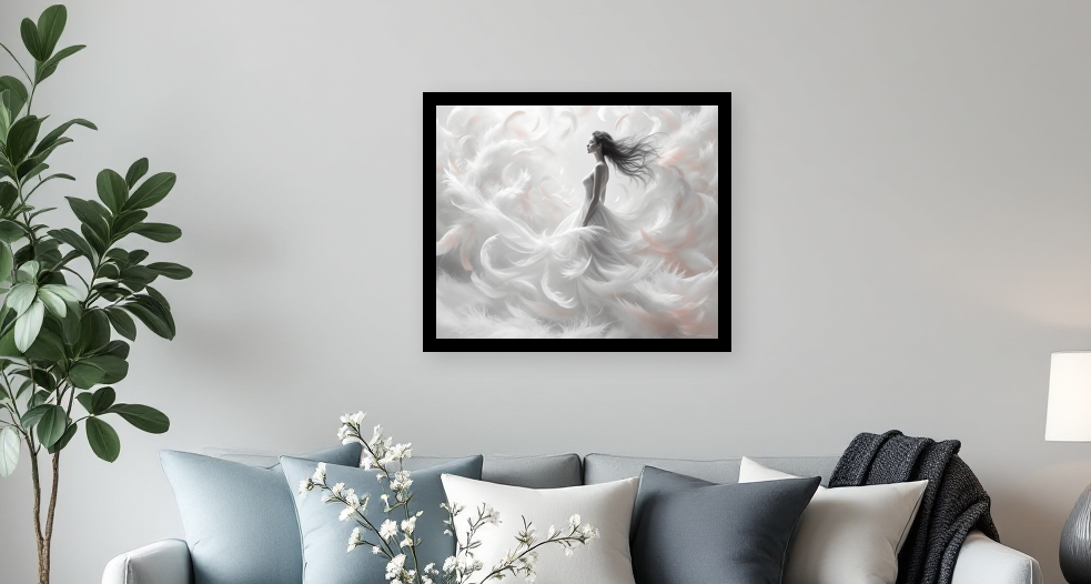 Ethereal Elegance: Feathered Serenity Wall Art - Room View