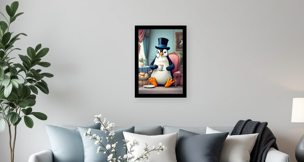 Posh Penguin Tea Time Wall Art - Room View