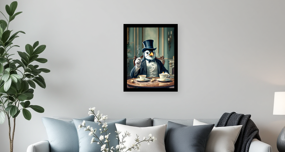Whimsical Penguin Tea Party Wall Art - Room View