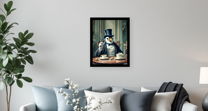 Whimsical Penguin Tea Party Wall Art - Room View