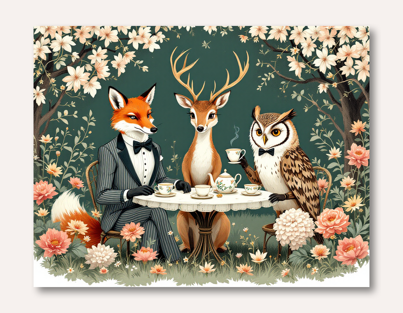 Charming Animal Tea Party Illustration
