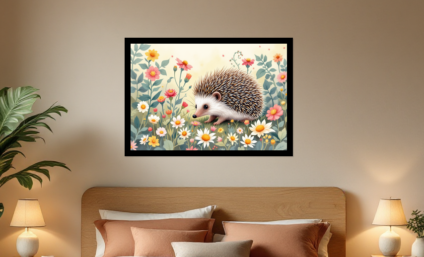 Charming Hedgehog Garden Adventure Wall Art - Poster Room View