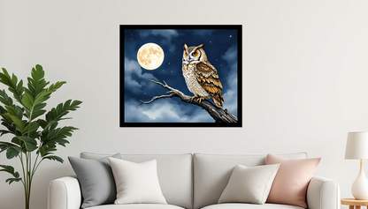 Moonlit Owl Perched on a Branch - Poster Room View