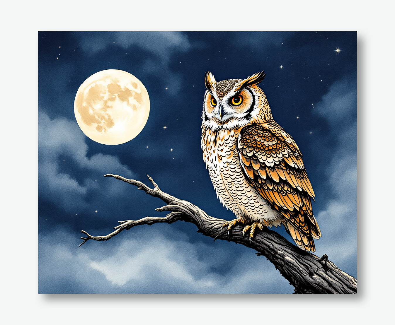 Moonlit Owl Perched on a Branch