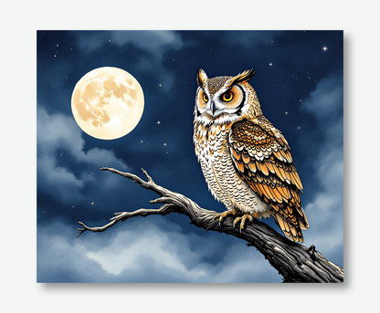 Moonlit Owl Perched on a Branch