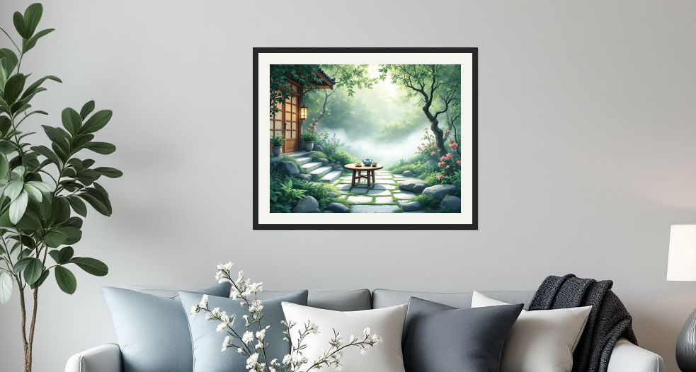 Tranquil Tea Garden Serenity - Framed Art Print View