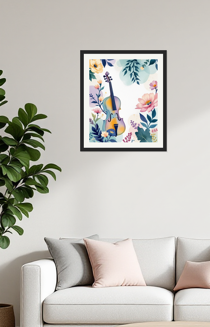 Whimsical Harmony: Musical Botanicals Wall Art - Framed Art Print View