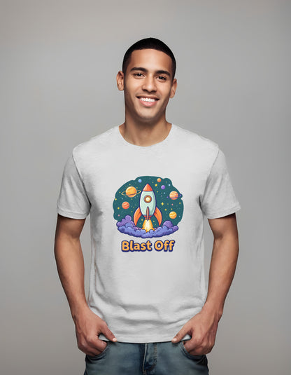 t-shirt - space themed design - rocket ship illustration