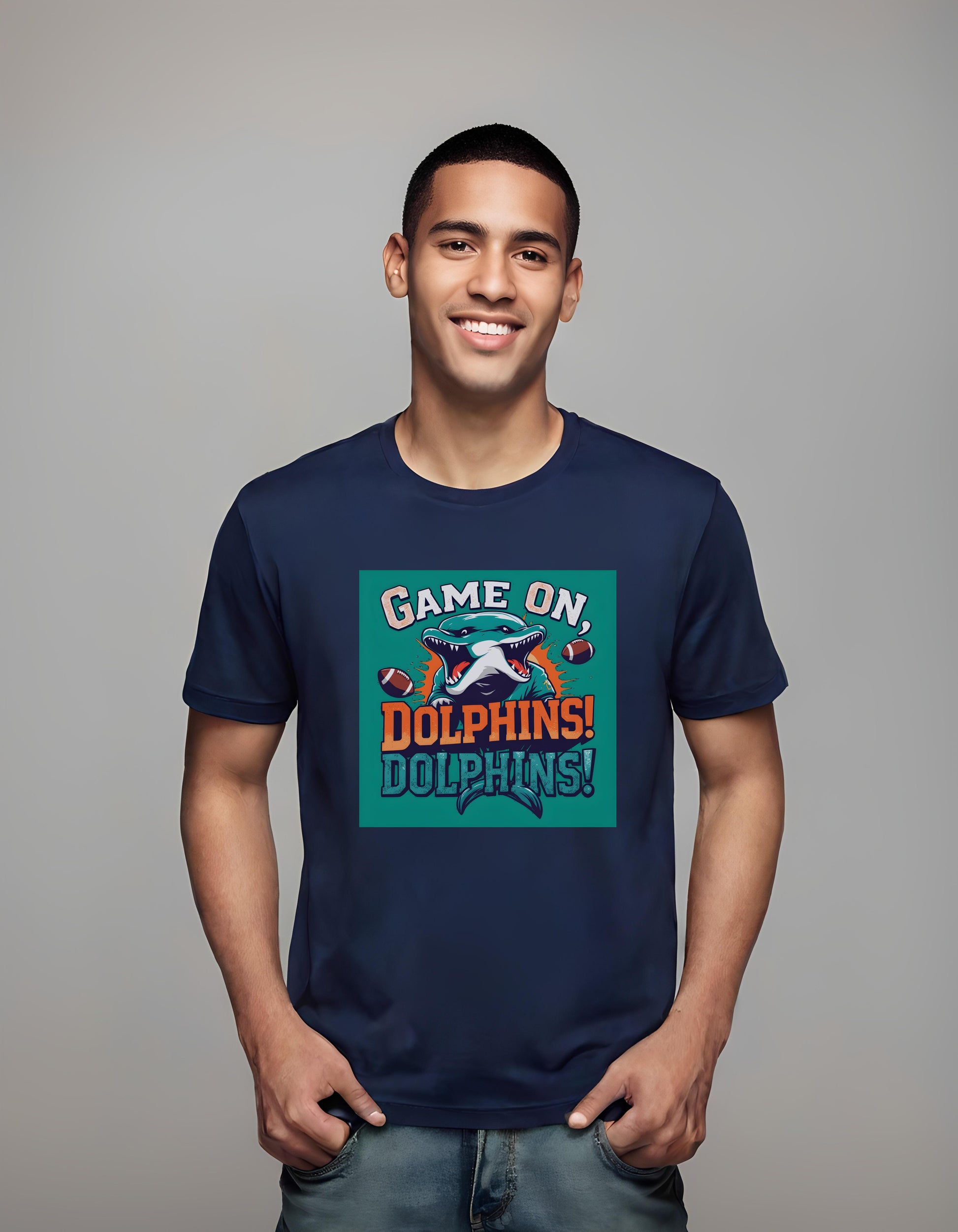 t-shirt - game on dolphins - college students - playful dolphin design