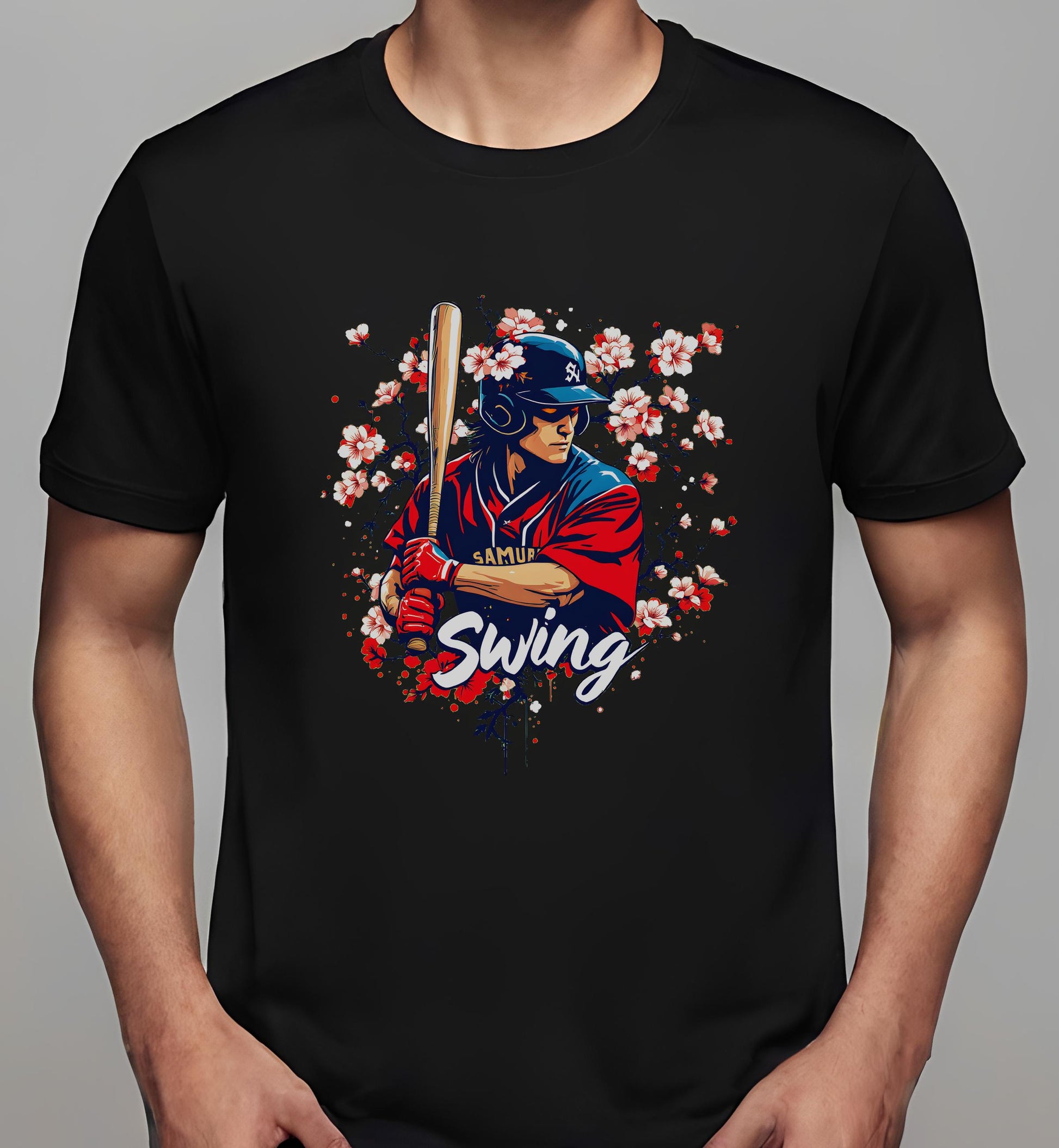 stylized athlete - baseball players - t-shirt - japanese - black