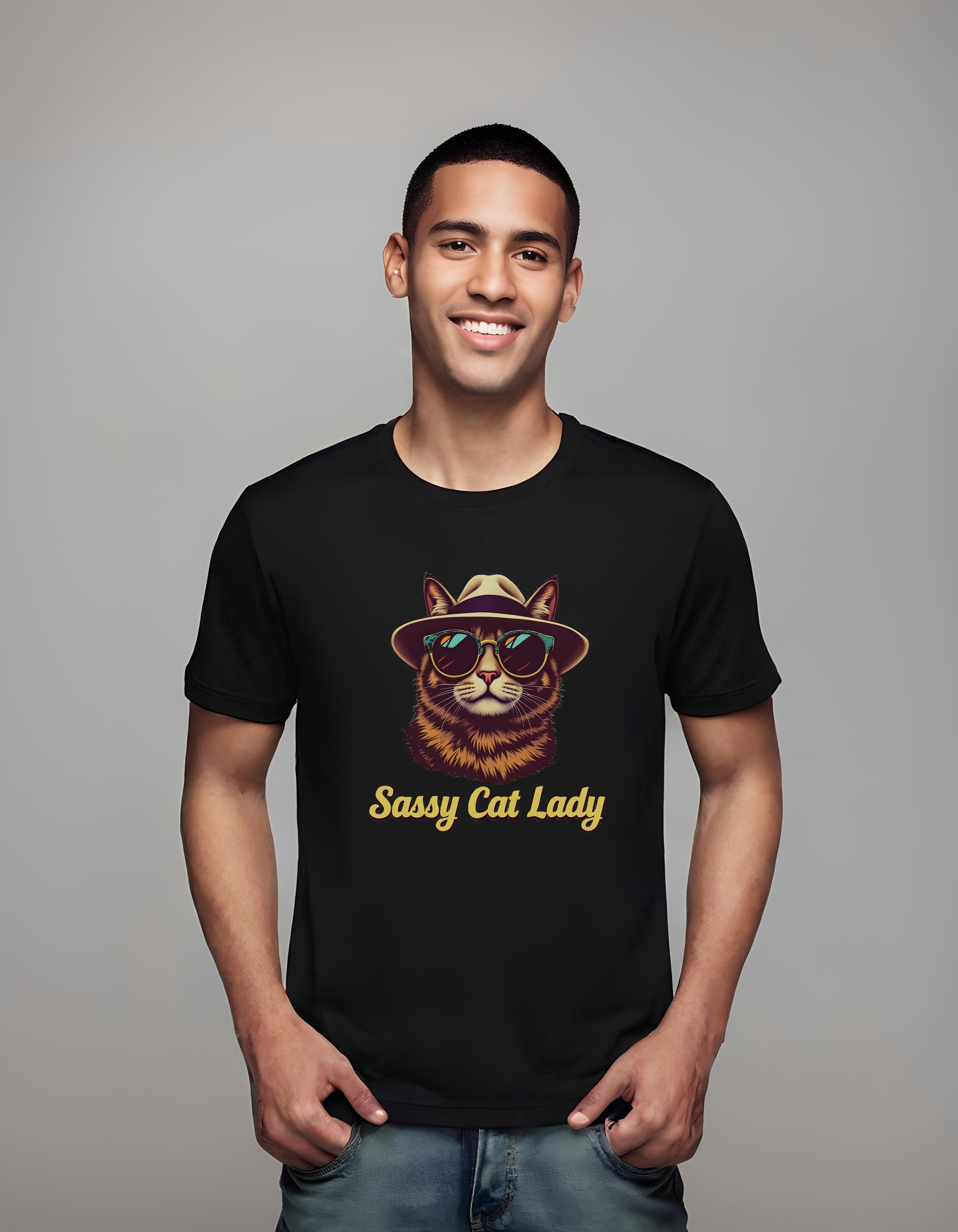 whimsical cat illustration - sassy cat lady gift - men's t-shirt