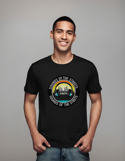 sounds of the streets - bold music design - stylized headphones - t-shirt