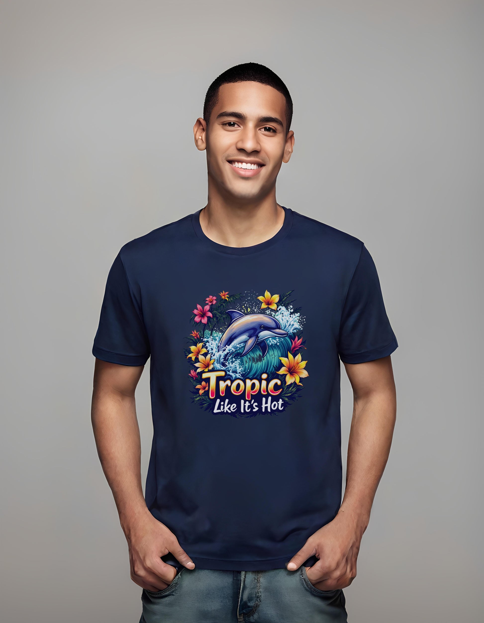 fun - colorful dolphin art - tropical shirt - t-shirt